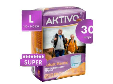 Впитывающие трусы для взрослых AKTIVO life L, обхват 110-140 см, 30 шт